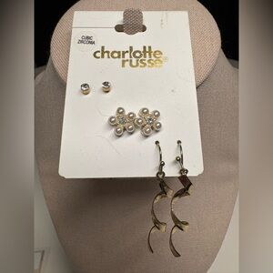 Charlotte Russe Gold and Silver Cubic Zirconia Earring Trio